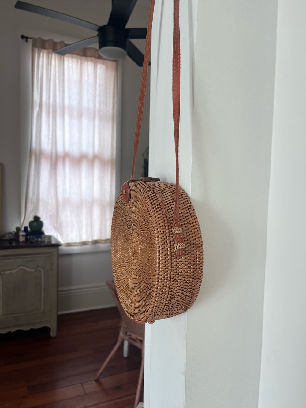 Woven Round Crossbody Bag in Brown - Picture 2 of 5